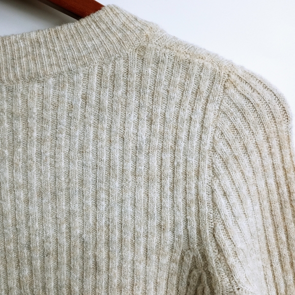 Madewell Ruffle Cuff Oatmeal Ribbed Sweater - Picture 11 of 12